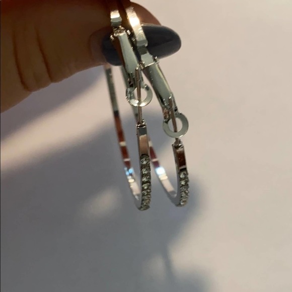 RESTOCKED! Fashion Rhinestone Medium Silver Hoops - Picture 4 of 5